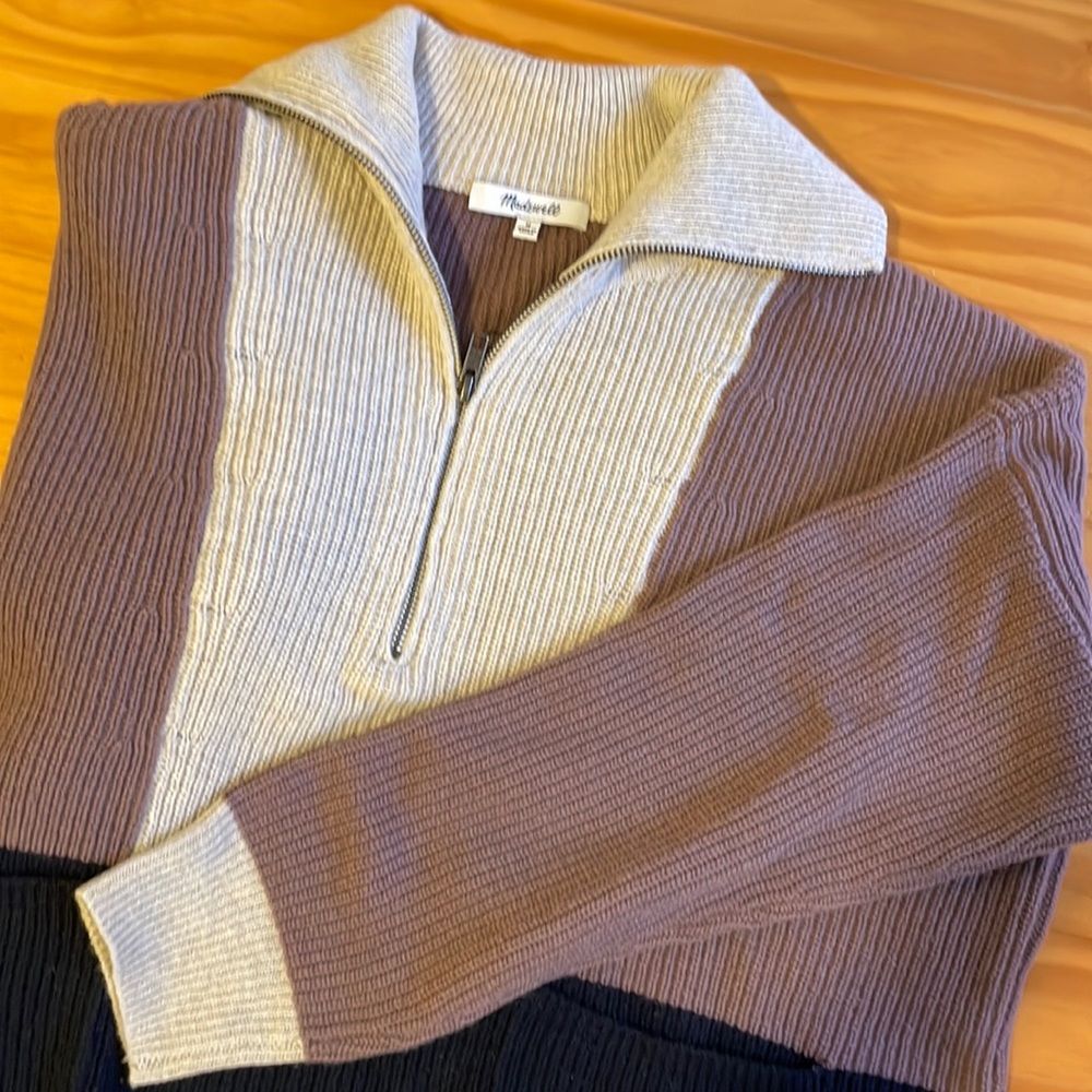 Madewell Glenbrook Half-Zip Pullover Sweater in Colorblock size Medium
